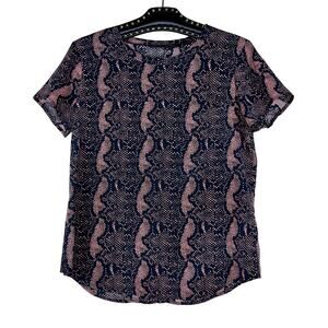 Liquid New York Snake Skin Pattern Short Sleeve Silk Top 10 NWOT Pink Black